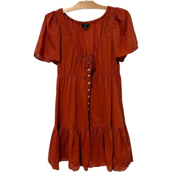 J. Crew | Dress Button Front Cotton Voile Short Sleeve Sheer Orange- Size Small - Picture 1 of 11